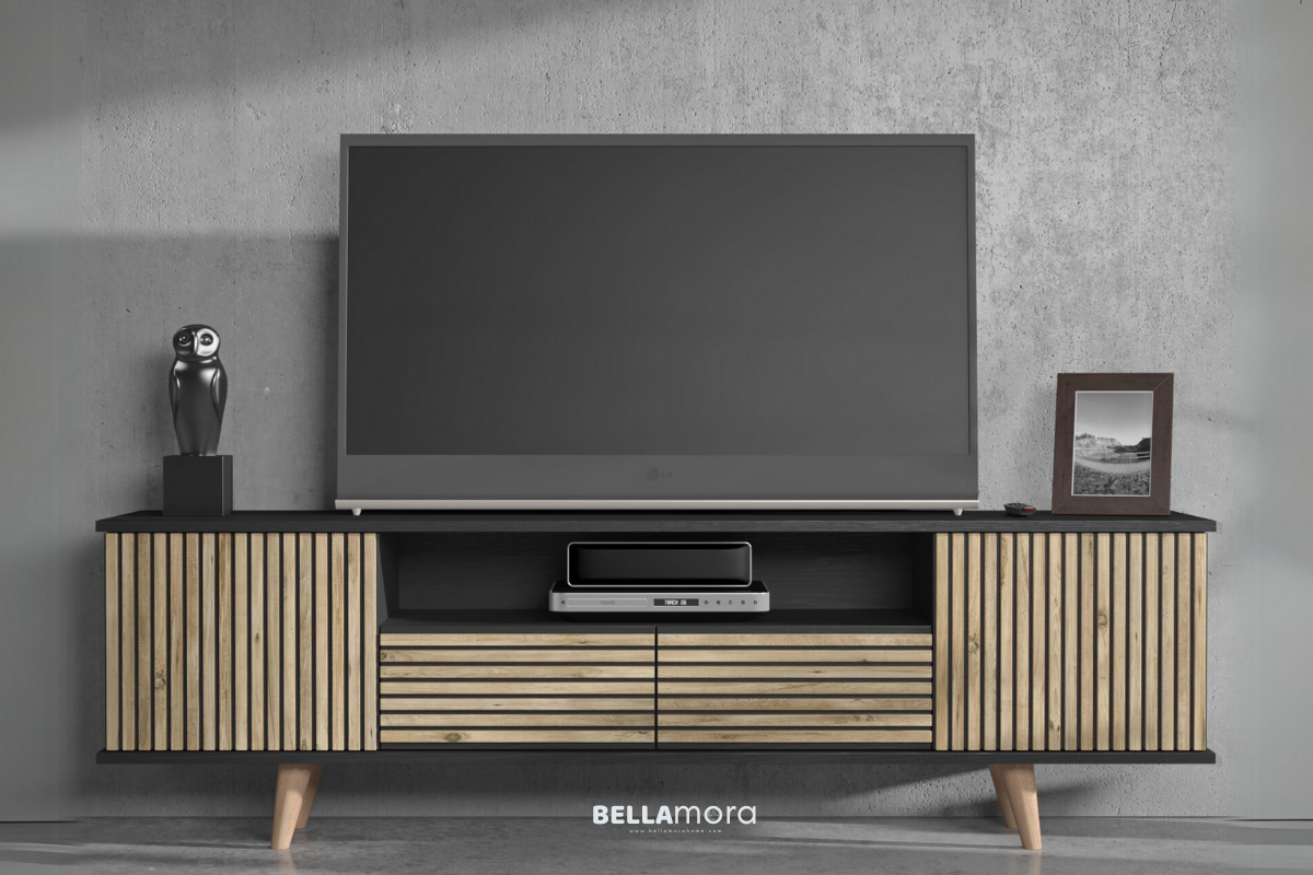 ZEBRA BFRN-9000 Atlantic Pine & Wood Black Tv Unit