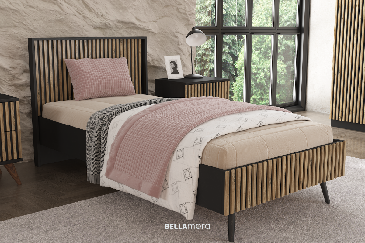 ZEBRA BFRN-9009 Atlantic Pine & Wooden Black Bedstead